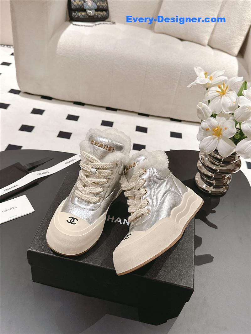 Chanel Silver Wool Ankle Boots