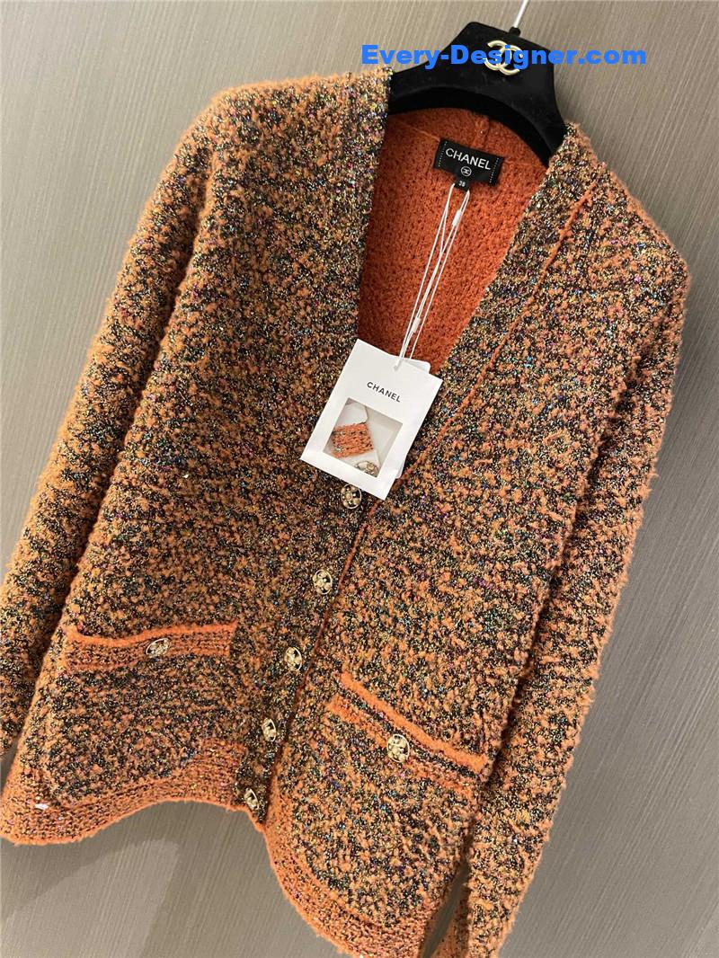 Ch**el orange v-neck blend knit sweater