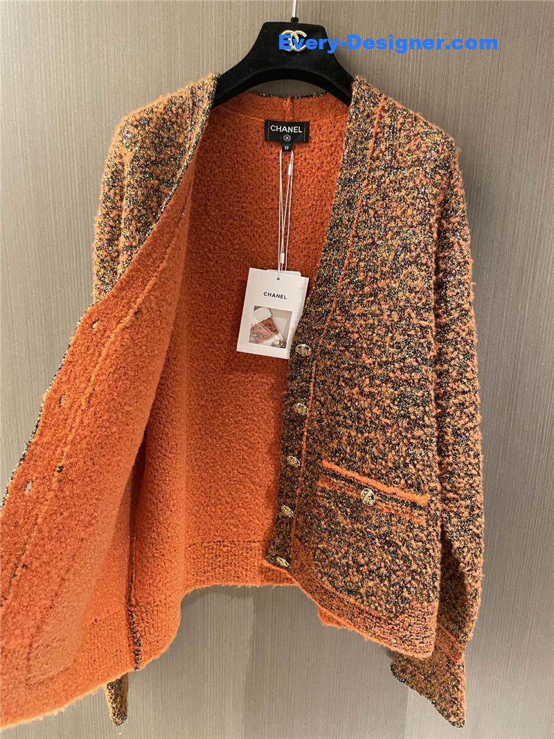 Ch**el orange v-neck blend knit sweater
