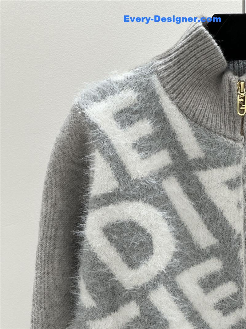 F**di lettering zip-up cardigan grey