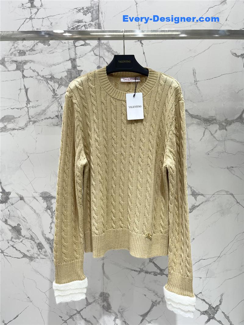 Valentino Yellow Cable-Knit Ruffled Sweater
