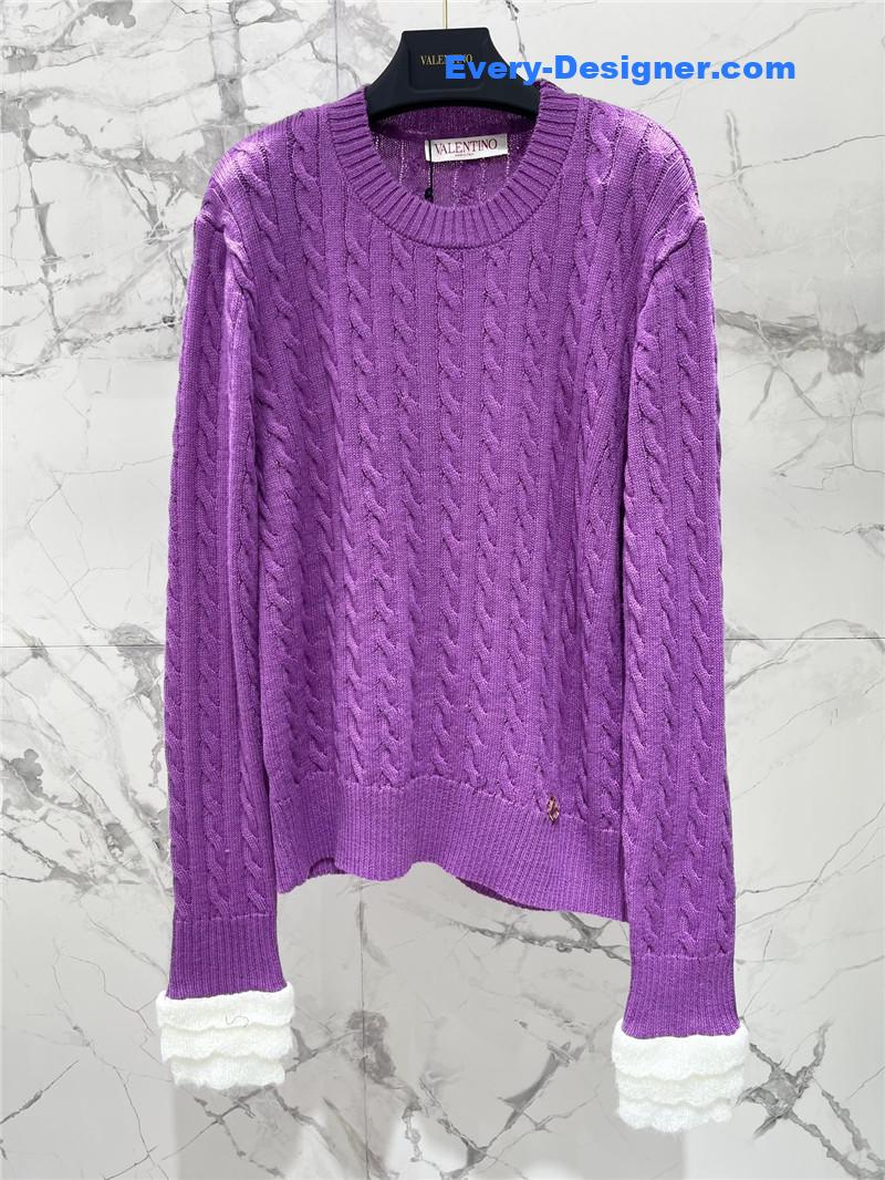 Va1e*ntin0 purple cable-knit ruffled sweater