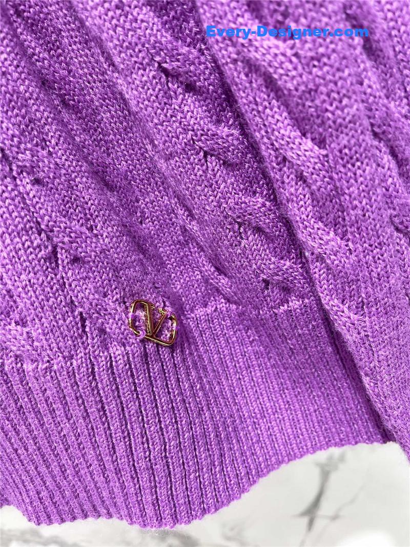 Va1e*ntin0 purple cable-knit ruffled sweater