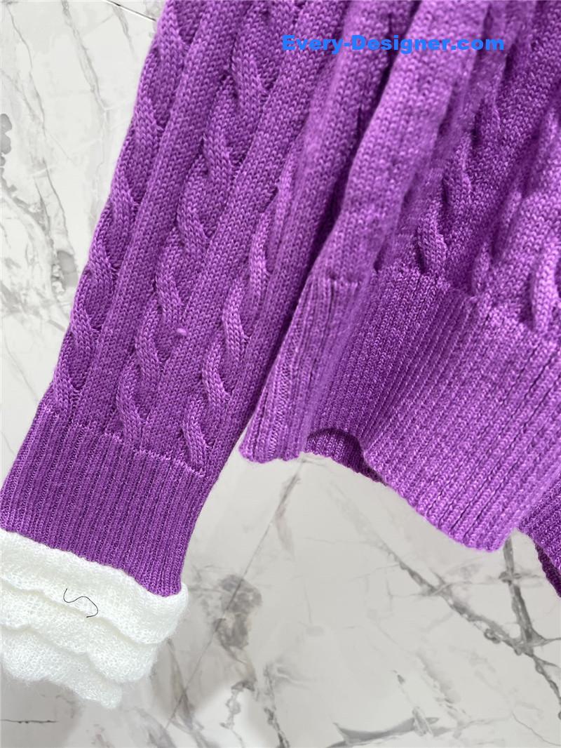 Va1e*ntin0 purple cable-knit ruffled sweater