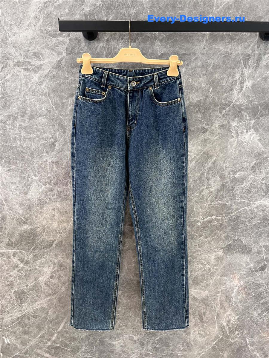 miumiu embroidered raw-edge jeans