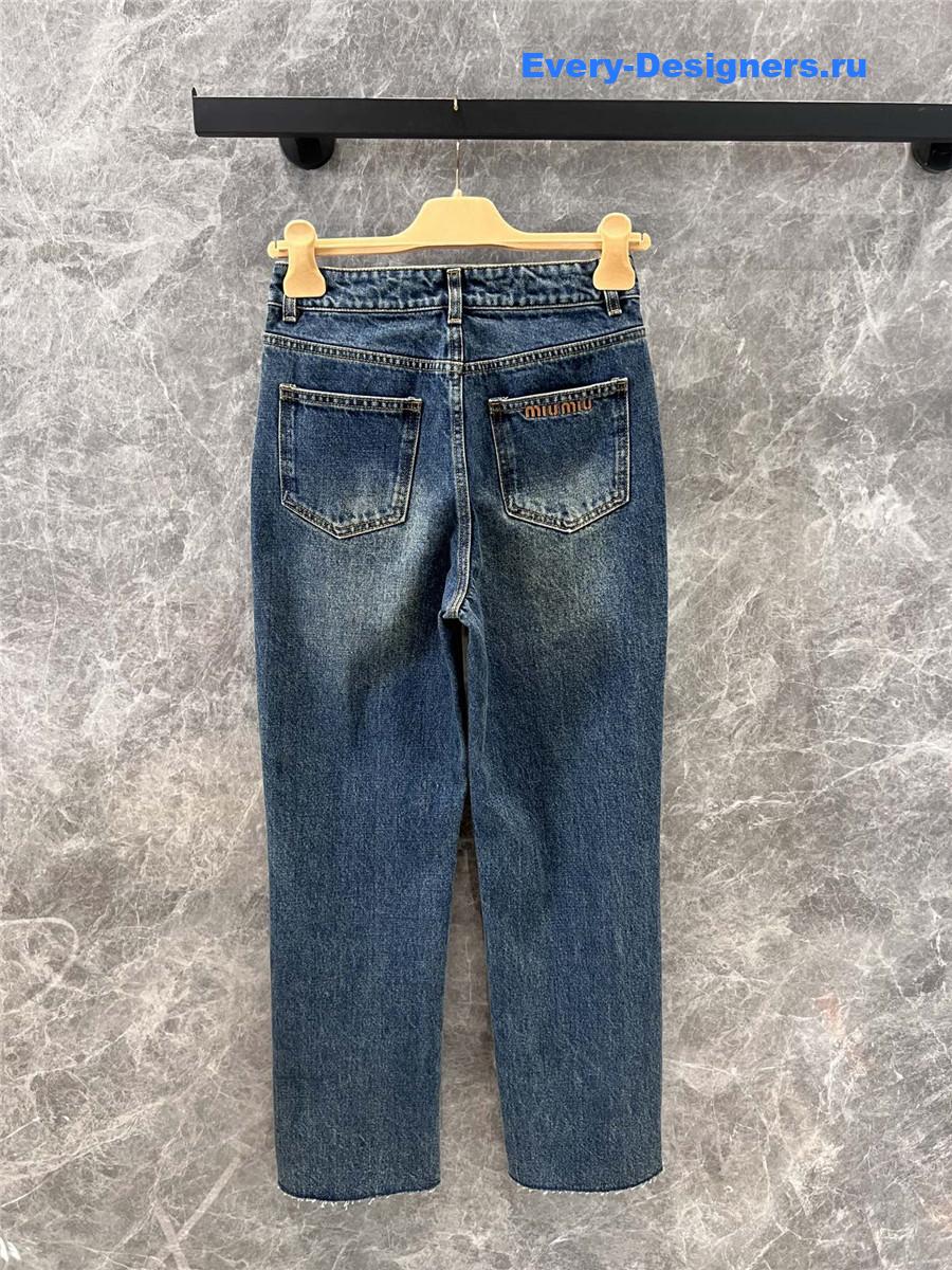 miumiu embroidered raw-edge jeans
