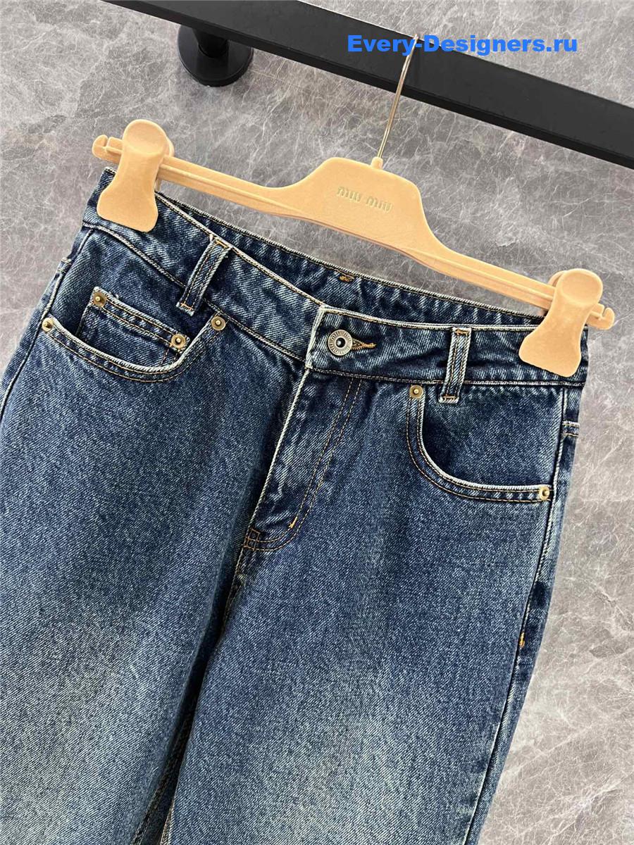 miumiu embroidered raw-edge jeans