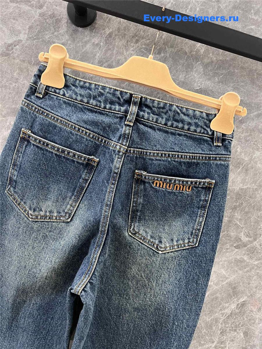 miumiu embroidered raw-edge jeans