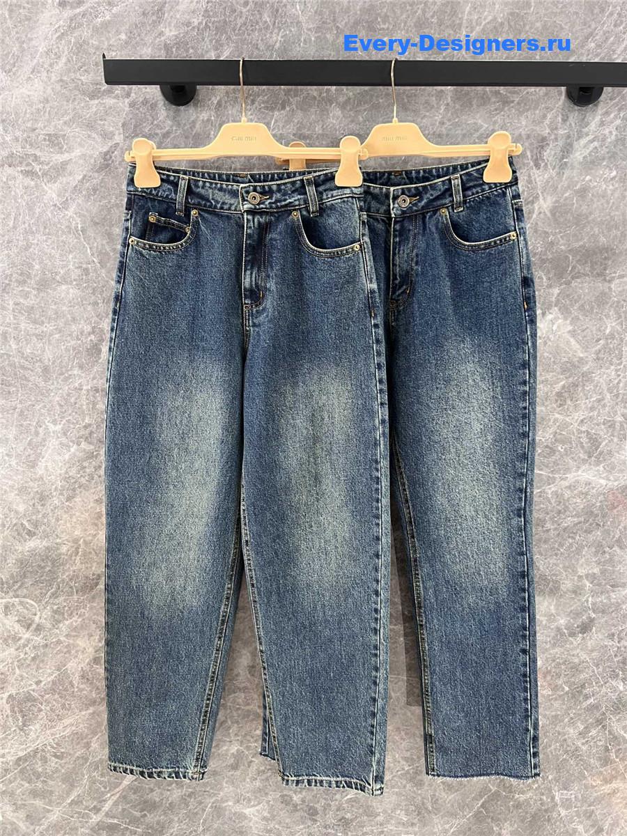 miumiu embroidered raw-edge jeans