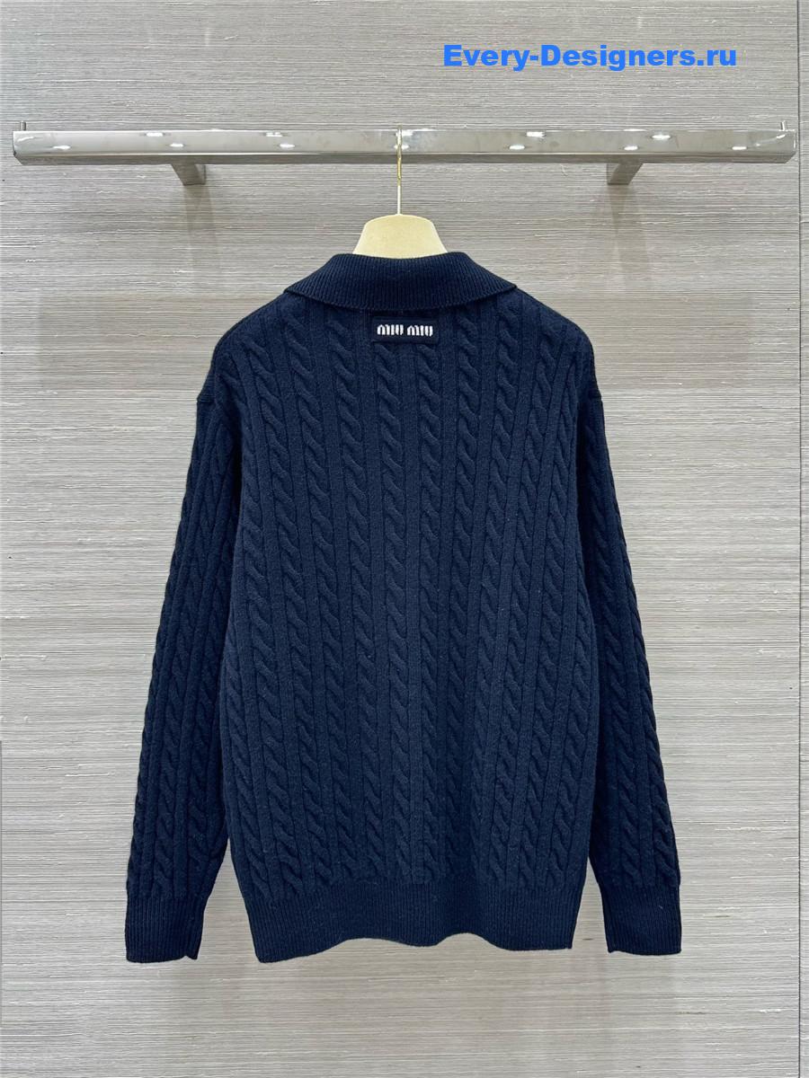 Miu Miu Clinic Knit Polo Shirt Navy