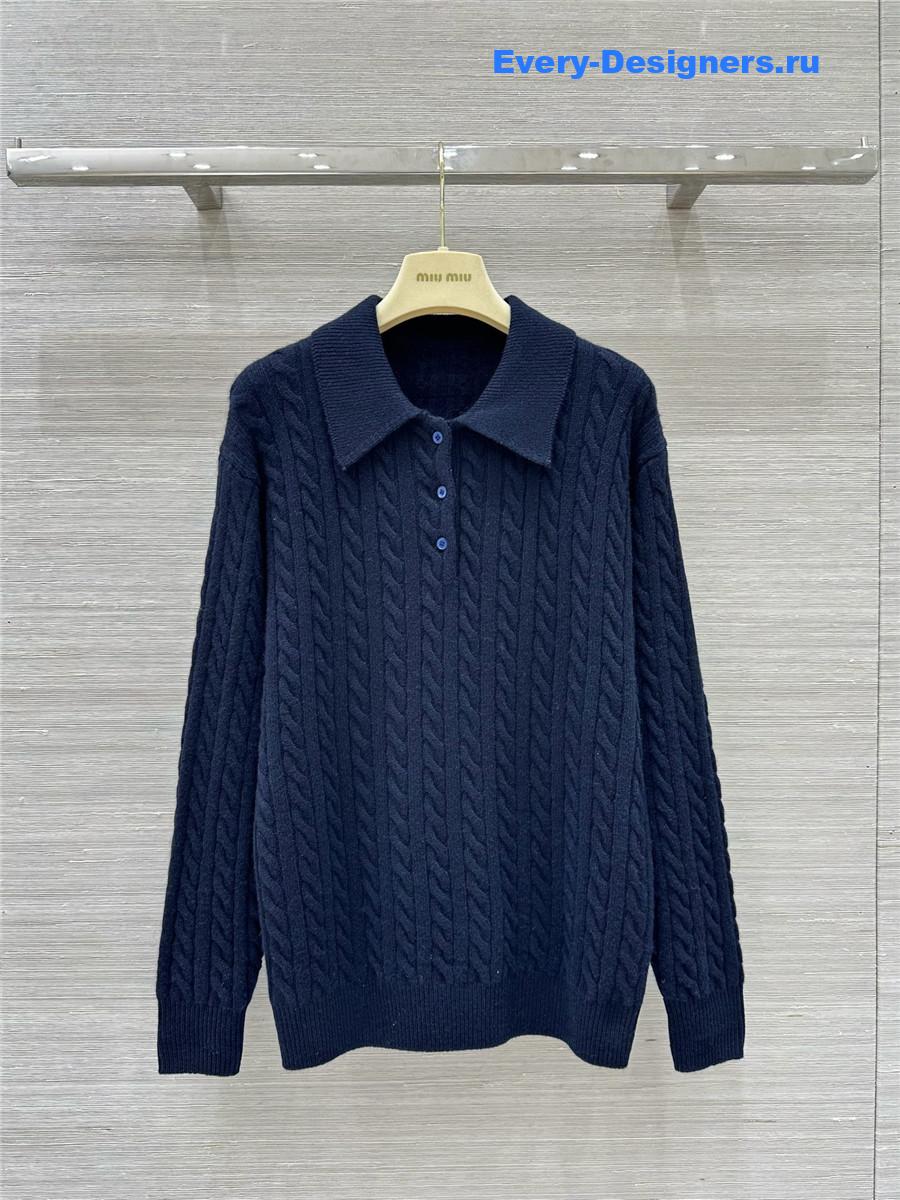 Miu Miu Clinic Knit Polo Shirt Navy