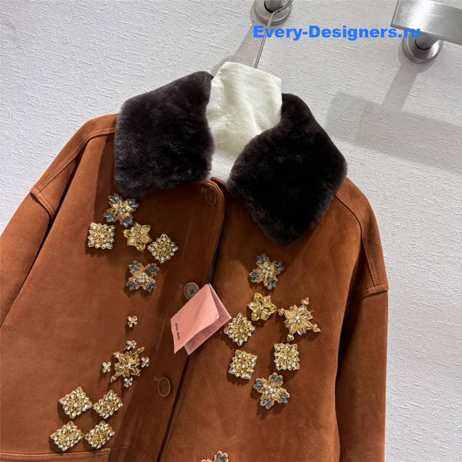 M1um1u rabbit fur lapel coat