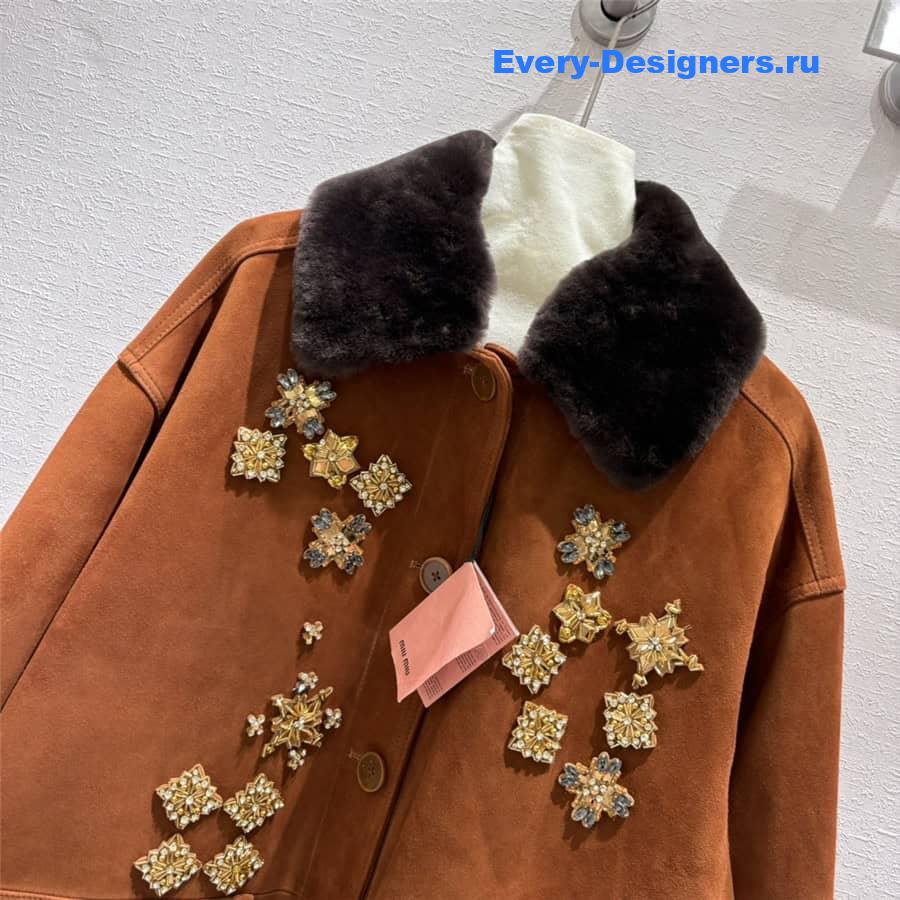 M1um1u rabbit fur lapel coat