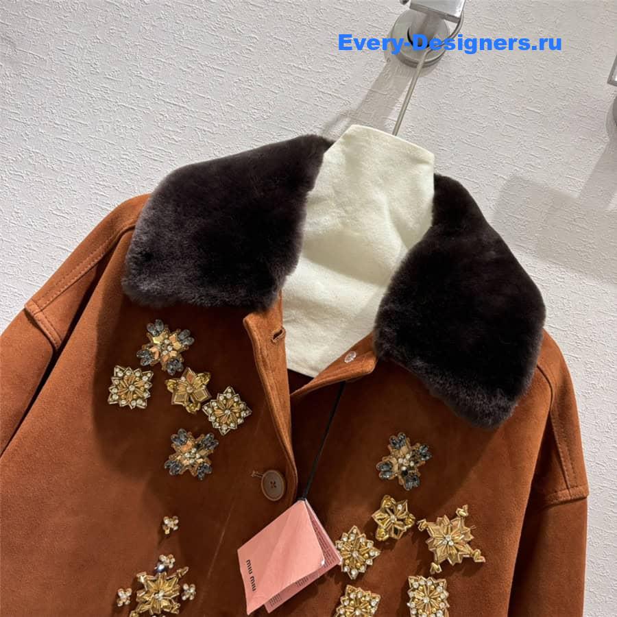 M1um1u rabbit fur lapel coat