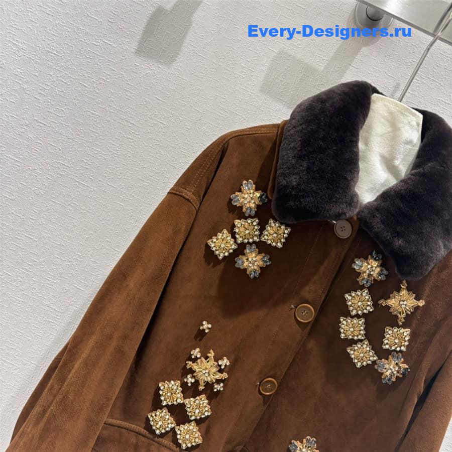 M1um1u rabbit fur lapel coat