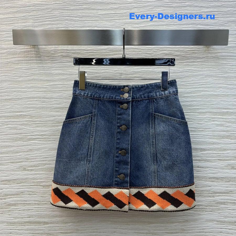 Va1e*ntin0 ribbon embroidered denim skirt