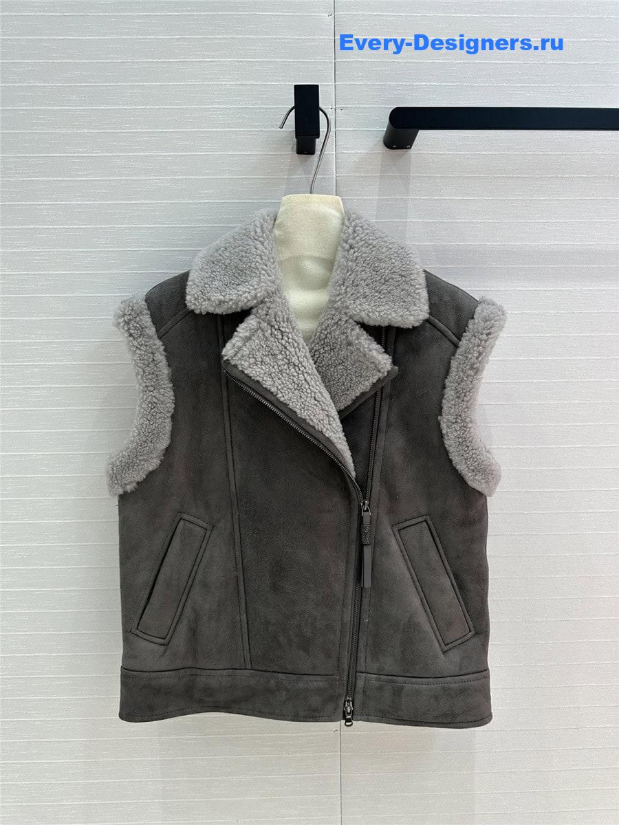 Brunello Cucinelli Grey Suede Shearling Vest