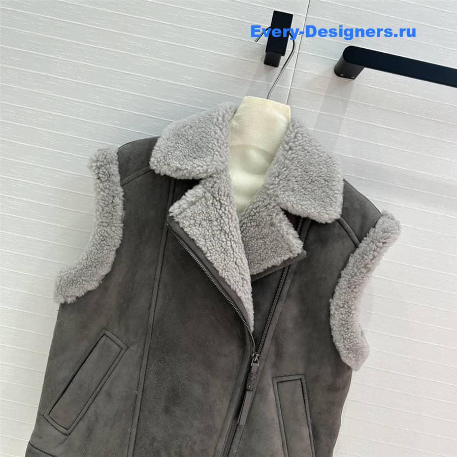 Brunello Cucinelli Grey Suede Shearling Vest