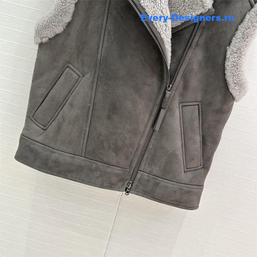 Brunello Cucinelli Grey Suede Shearling Vest