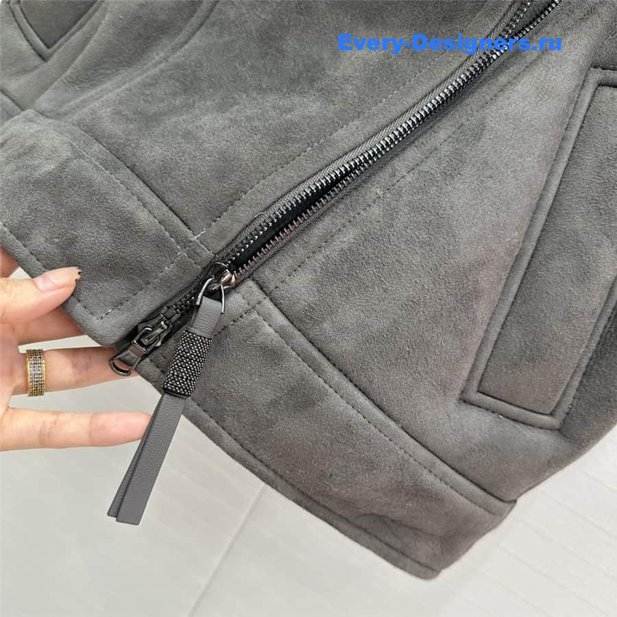 Brunello Cucinelli Grey Suede Shearling Vest