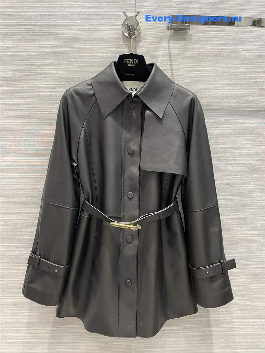 F**di long belted leather trench coat