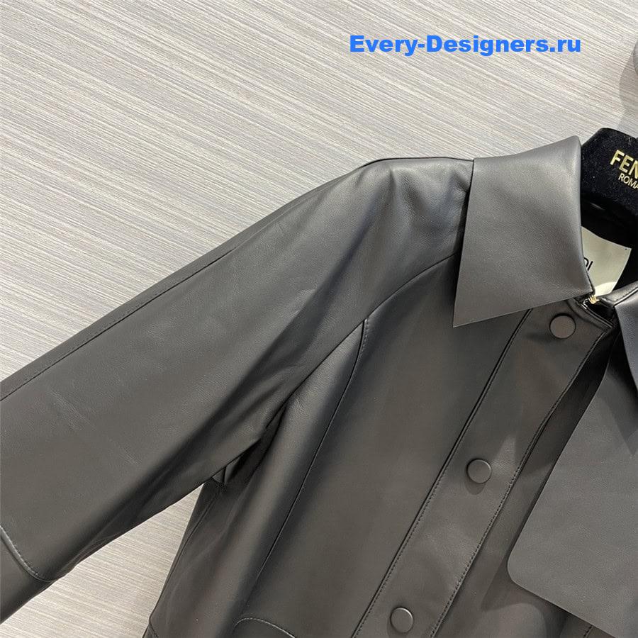 F**di long belted leather trench coat