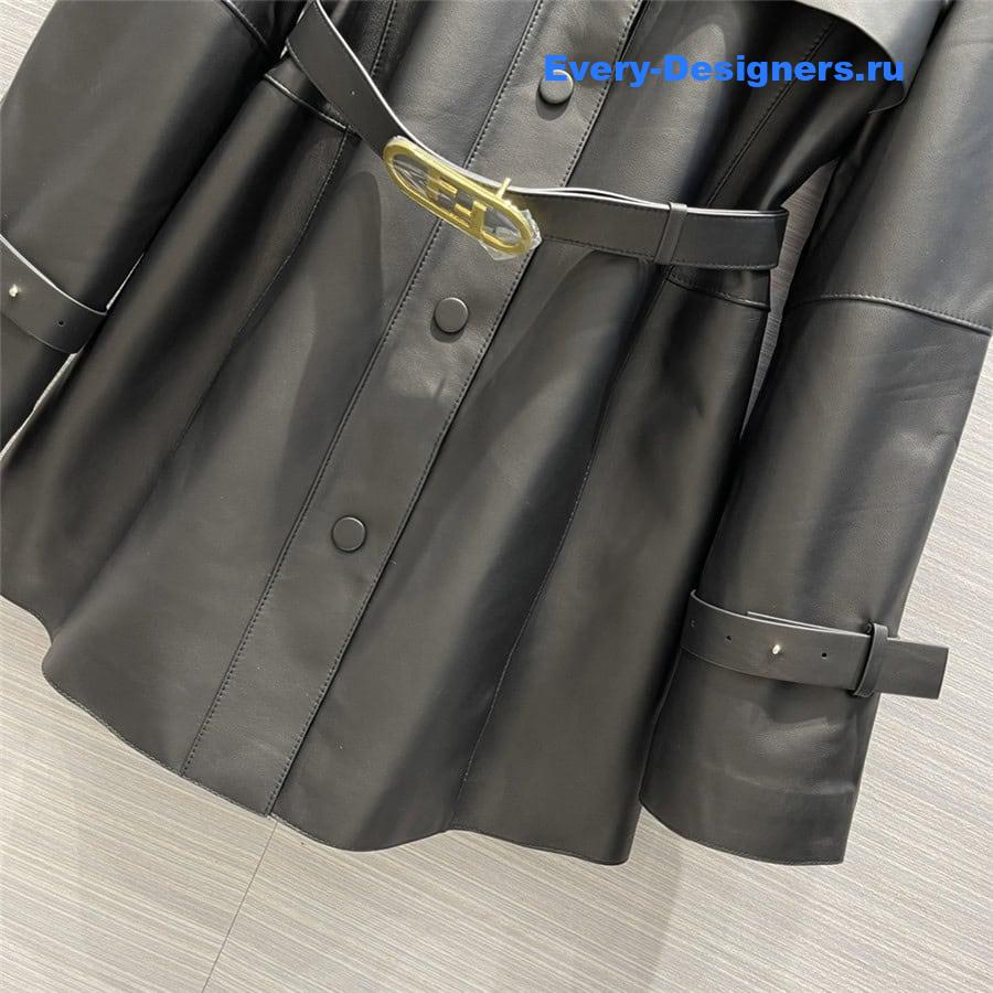 F**di long belted leather trench coat