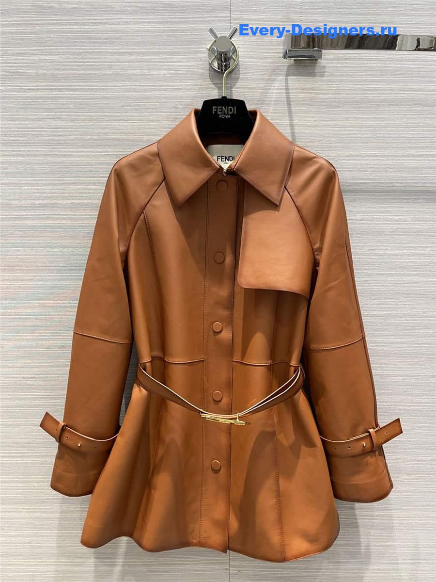 F**di long belted leather trench coat