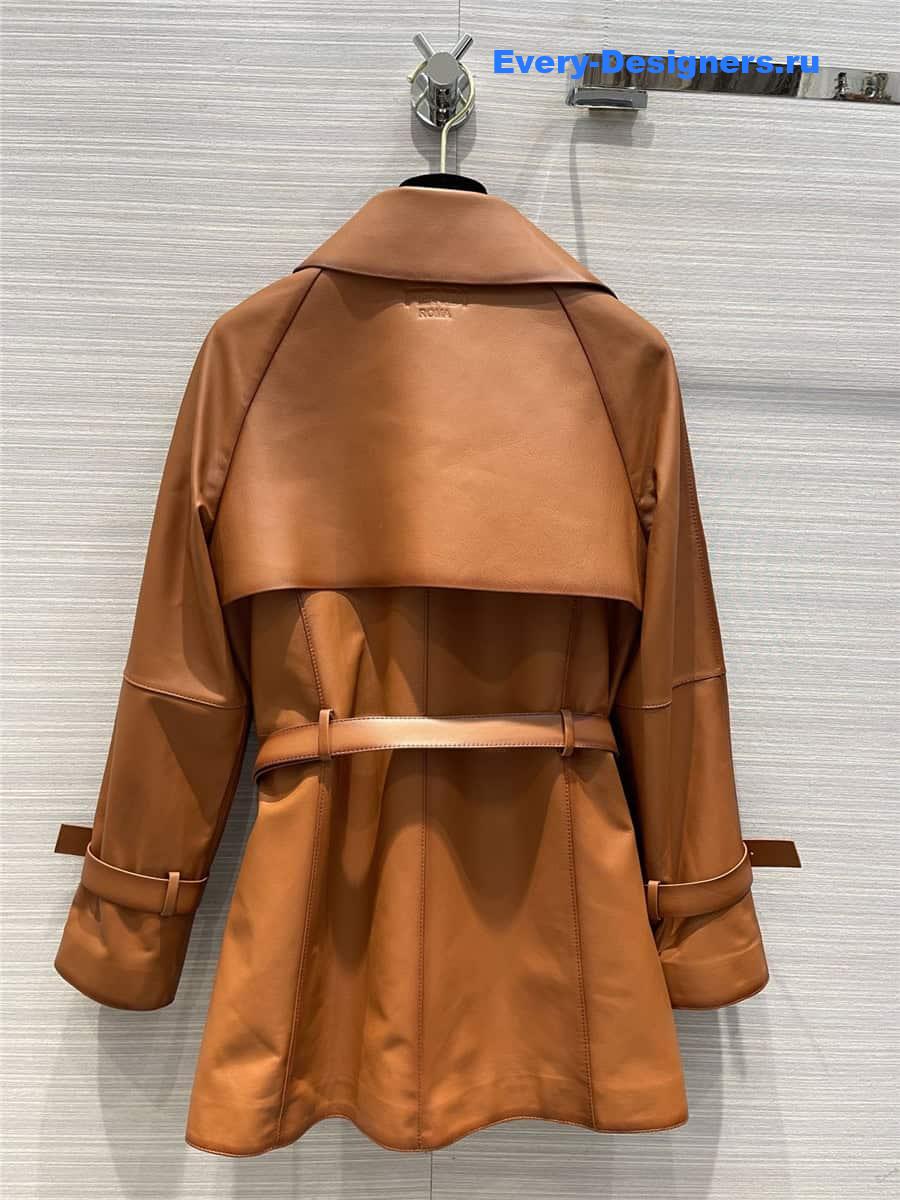 F**di long belted leather trench coat