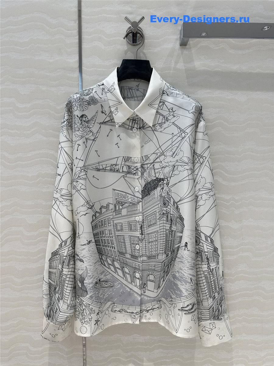 H**me5 scarf print silk shirt