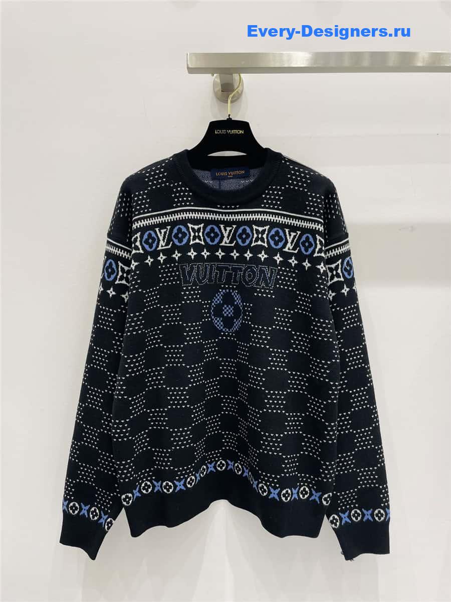 LV Jacquard Wool Sweater in Black
