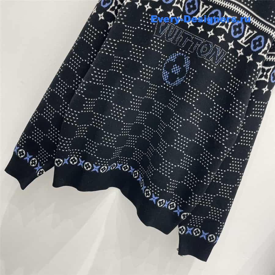 LV Jacquard Wool Sweater in Black