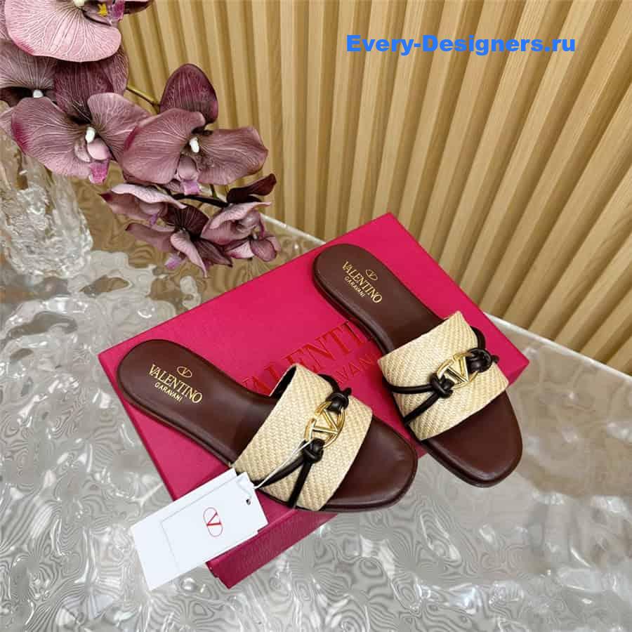 Va1e*ntin0 vlogo brown woven raffia slides