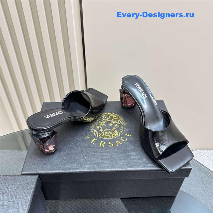 Versace Chunky Perfume Heels Pattern Mules in Black