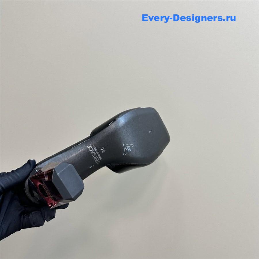 Versace Chunky Perfume Heels Pattern Mules in Black