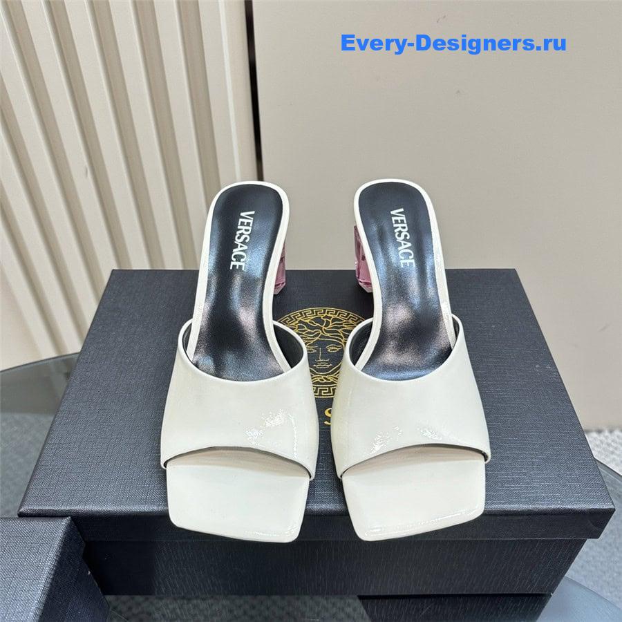 Versace Chunky Perfume Heels Pattern Mules in White