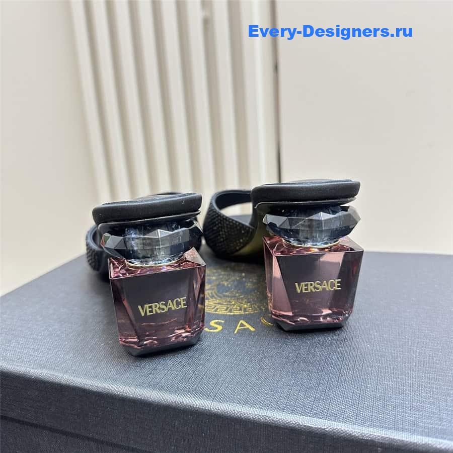 Versace Chunky Crystal Perfume Heels Mules in Black