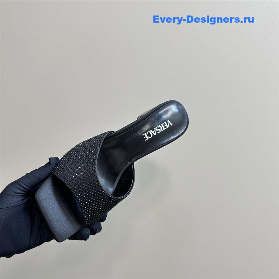 Versace Chunky Crystal Perfume Heels Mules in Black