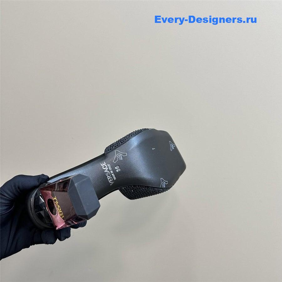 Versace Chunky Crystal Perfume Heels Mules in Black