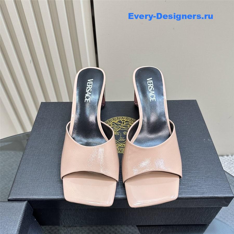 Versace Chunky Perfume Heels Pattern Mules in Nude