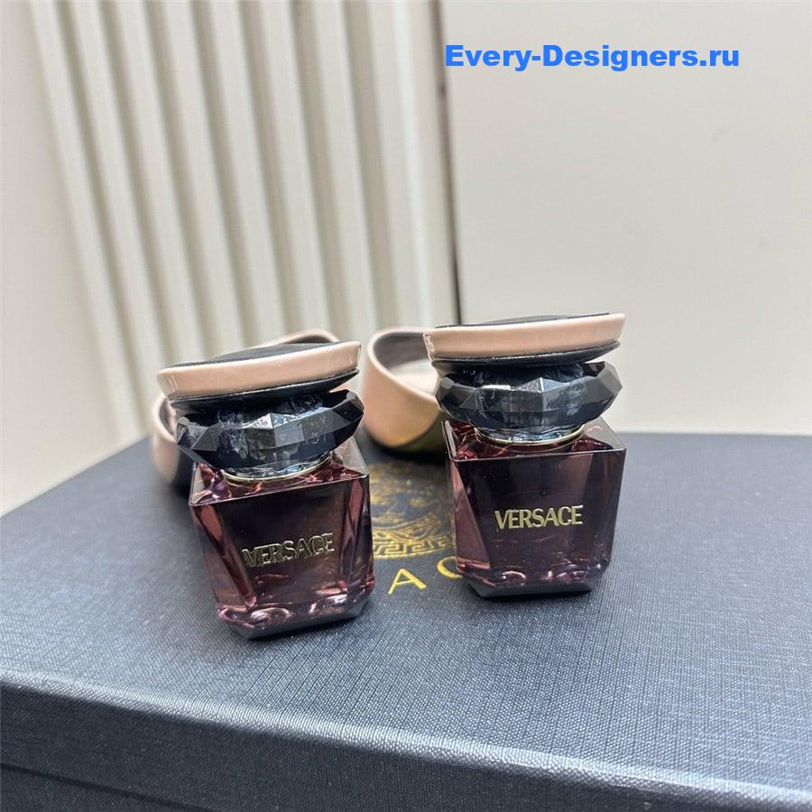 Versace Chunky Perfume Heels Pattern Mules in Nude