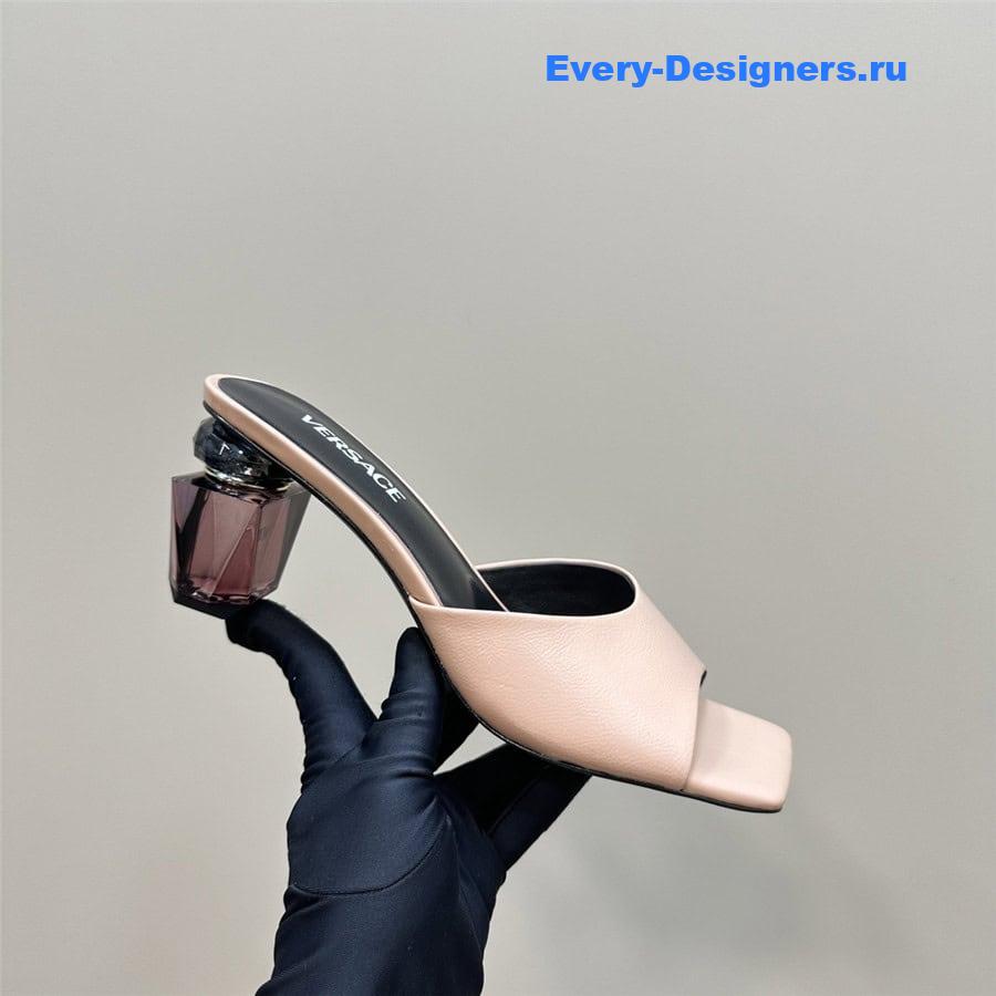 Versace Chunky Perfume Heels Pattern Mules in Nude