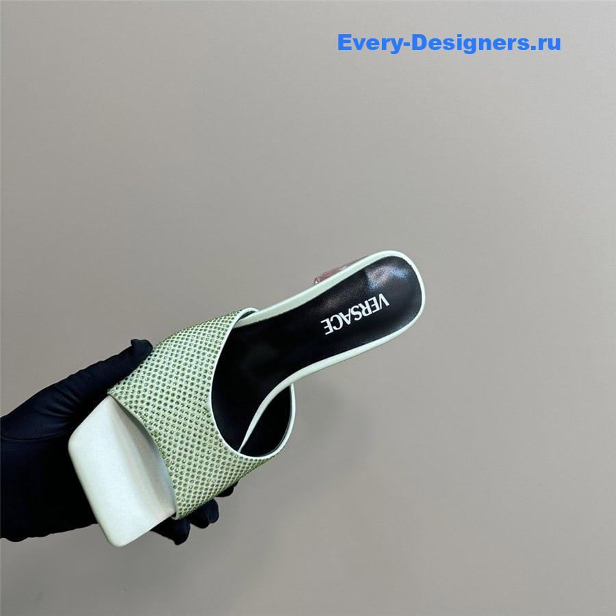 Versace Chunky Crystal Perfume Heels Mules in Mint