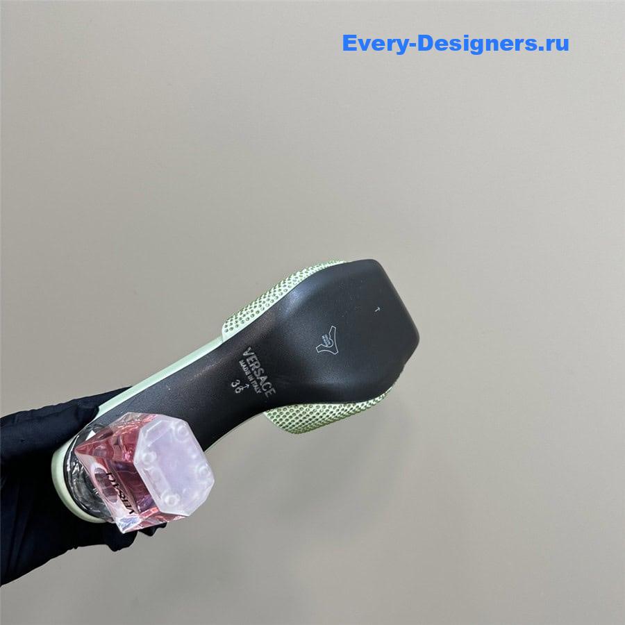 Versace Chunky Crystal Perfume Heels Mules in Mint