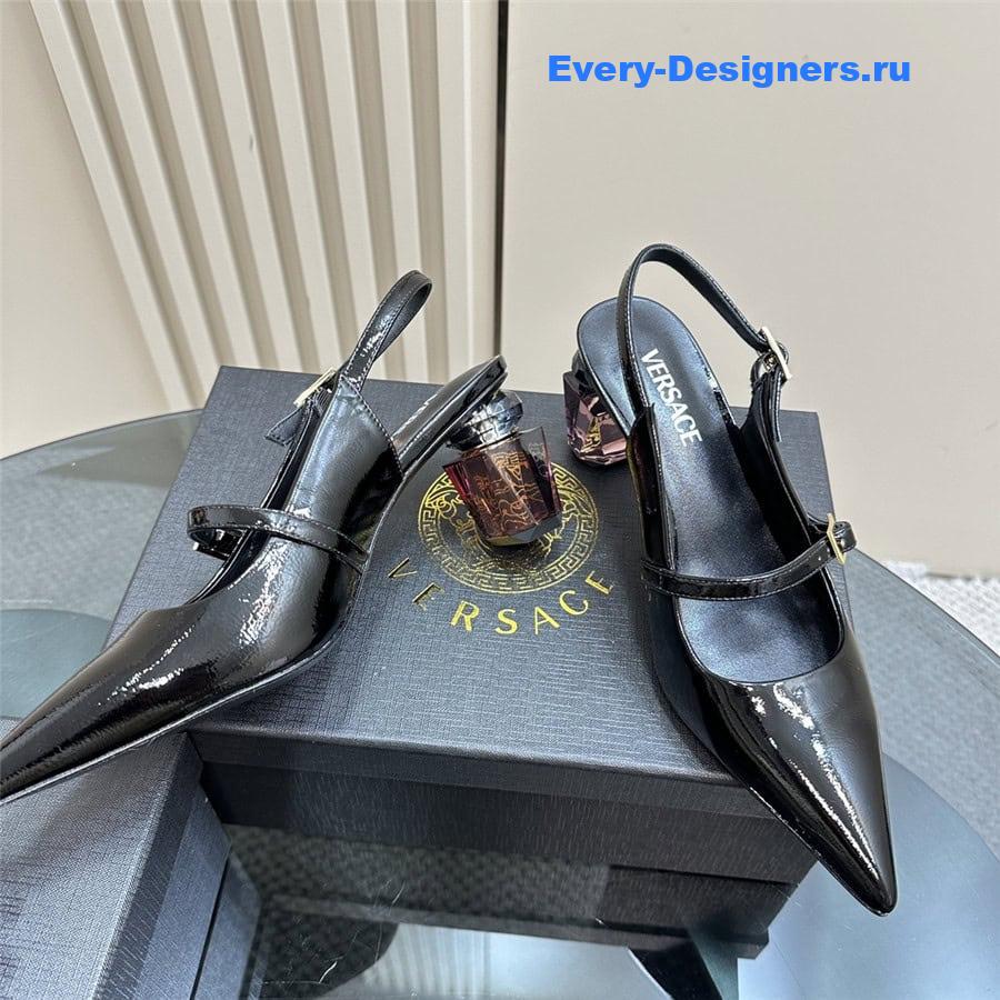 Versace Perfume Heels Black Slingbacks