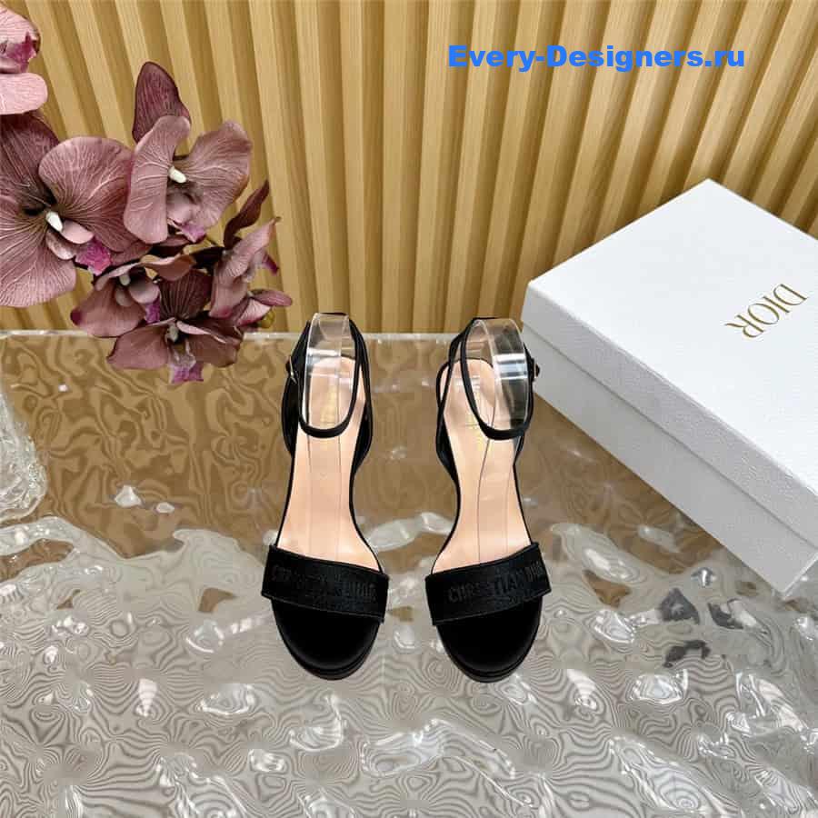 Dway Black Cotton Embroidered Heeled Sandals