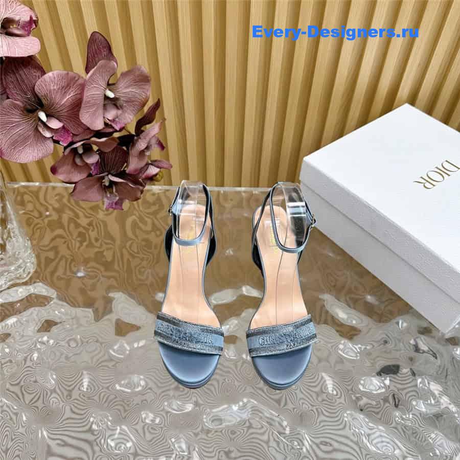Dway Blue Cotton Embroidered Heeled Sandals