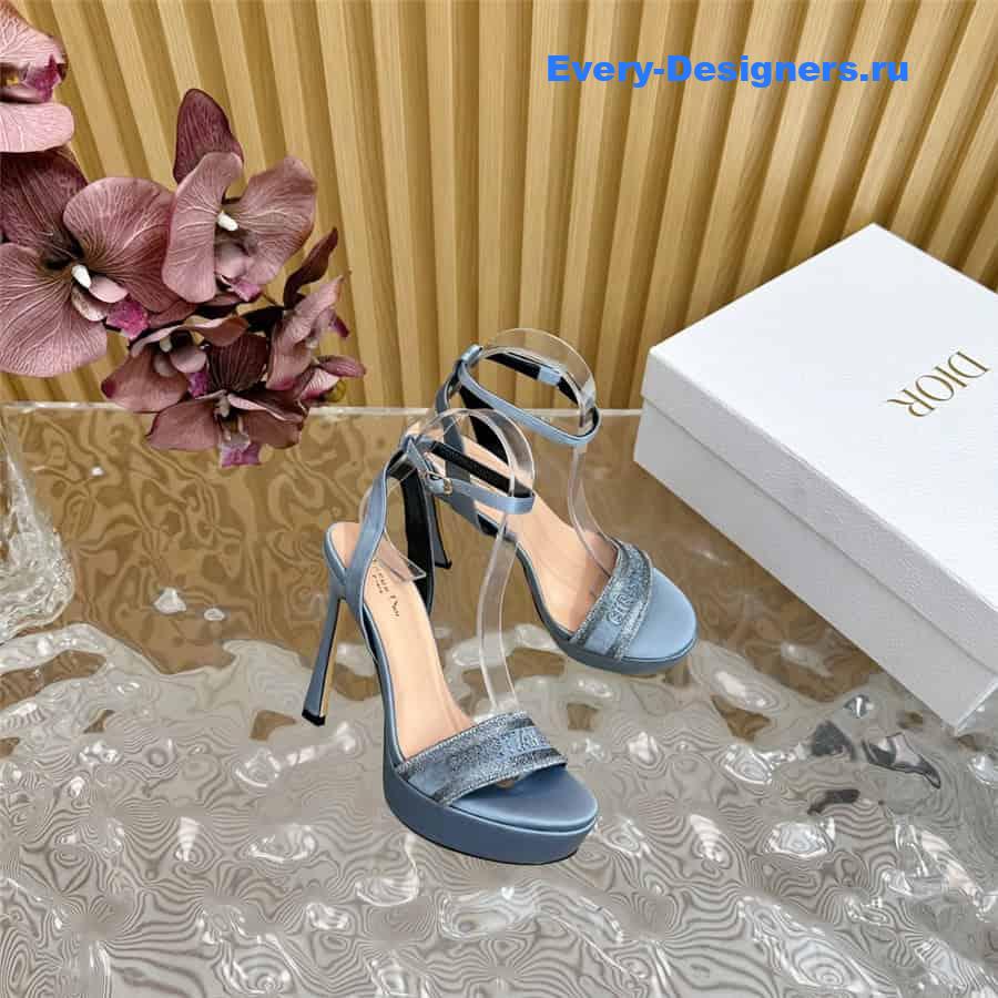 Dway Blue Cotton Embroidered Heeled Sandals