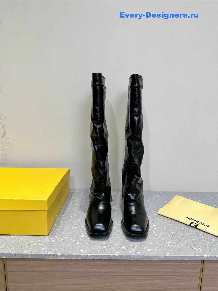 F**di show black leather high-heeled boots