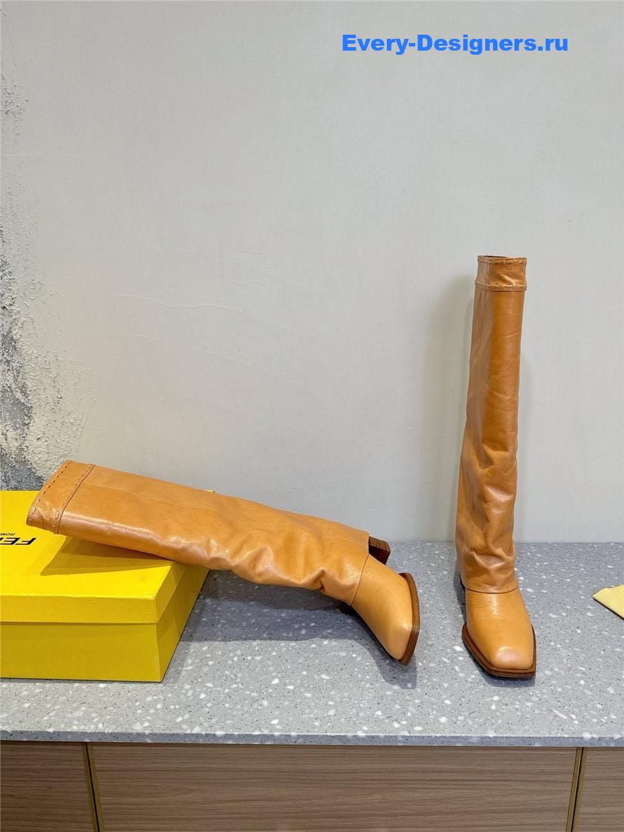 F**di brown leather high-heeled boots